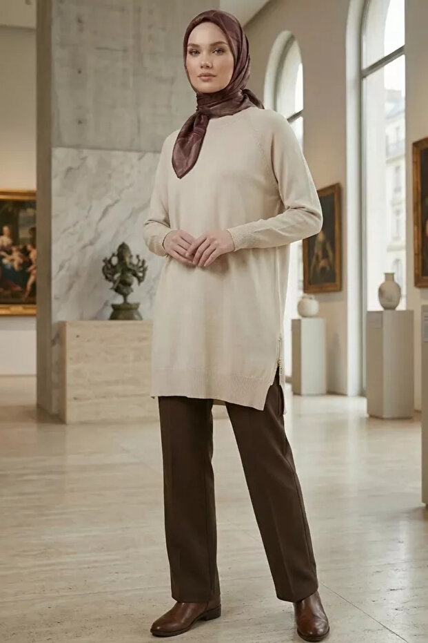 Gülseli Side Zipper Hijab Knitwear Tunic