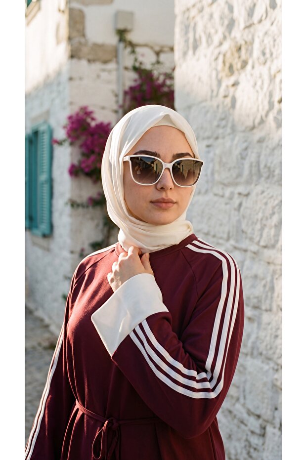 Women's Belted White Cuffed Striped Double Suit