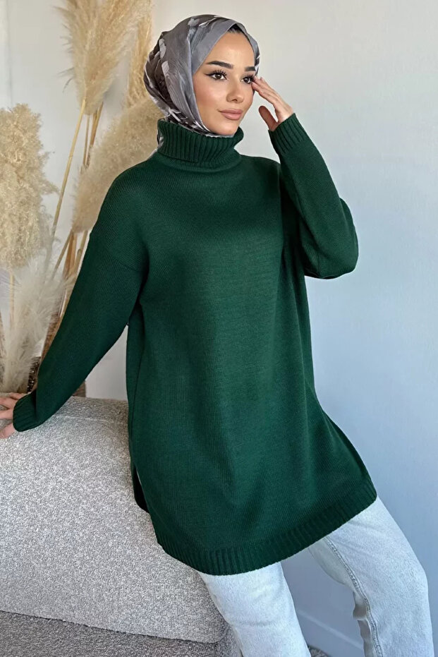 Gülseli Turtleneck Slit Hijab Knitwear Tunic