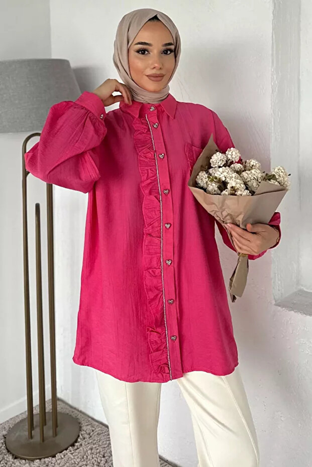Hijab Tunic with Stone and Ruffle Detail on the Front