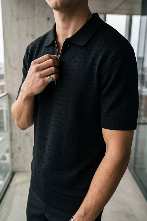 Men's Zippered Knitwear T-Shirt
