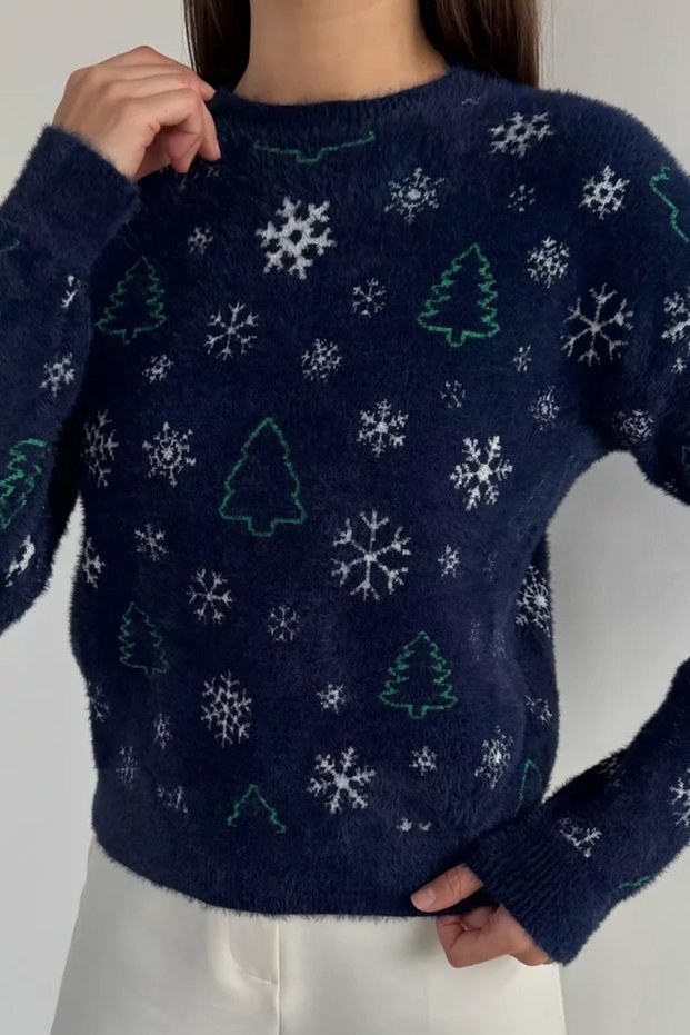 Women's New Year's Themed Shaded Soft Yarn Triko Sweater
