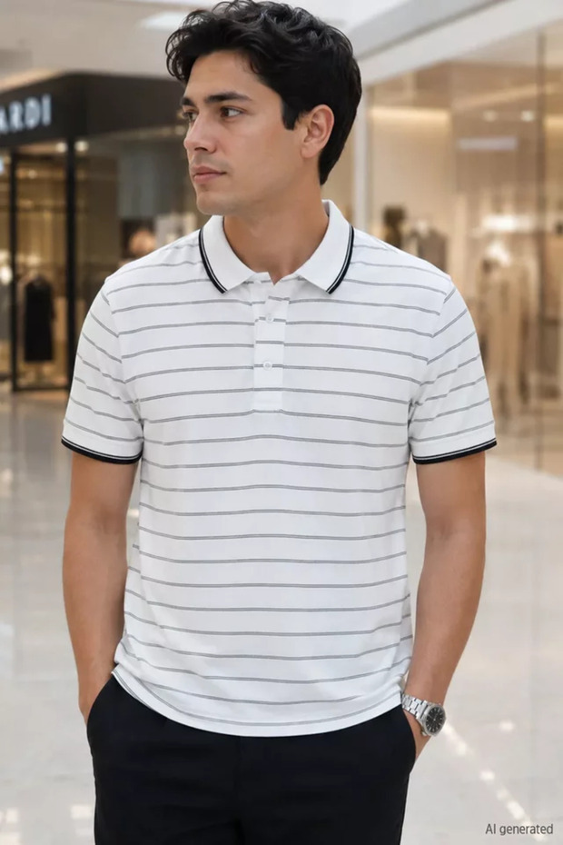 Men's Striped Polo Collar T-Shirt