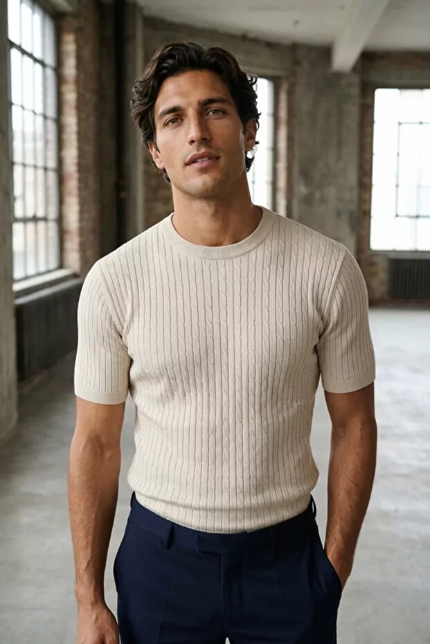 Crew Neck Patterned Men's Knitwear T-Shirt
