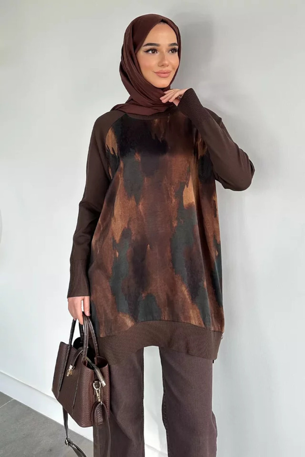 Gülseli Side Zipper Detailed Silk Kübra Fabric Hijab Knitwear Tunic