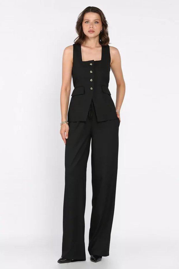 Women's Square Neck Vest and Elastic Waist Pants Two-Piece Set