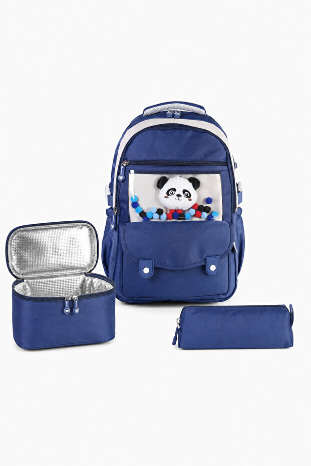 3-Piece Elementary School Bag Set with Panda Figure – Backpack, Thermal Lunch Bag, and Pencil Case