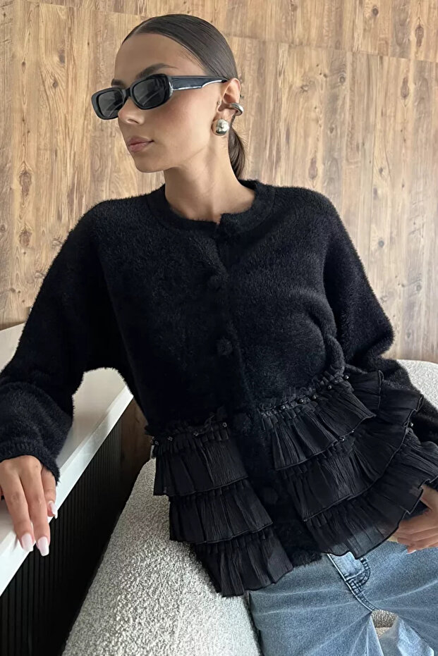 Soft Knitwear Jacket with Ruffled Bottom (Available in S, M, L, XL)