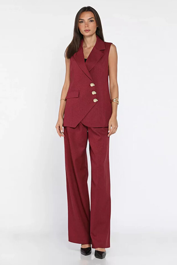 Double-Breasted Collar Lined Vest and Trousers Two-Piece Set