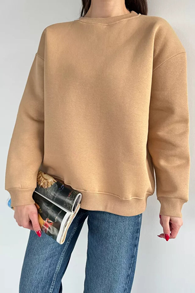 Women's Three Thread Ribbed Crew Neck Sweatshirt