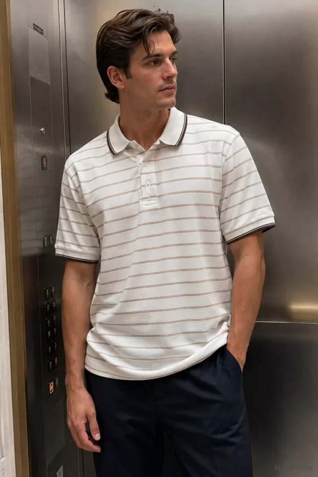Men's Striped Polo Collar T-Shirt