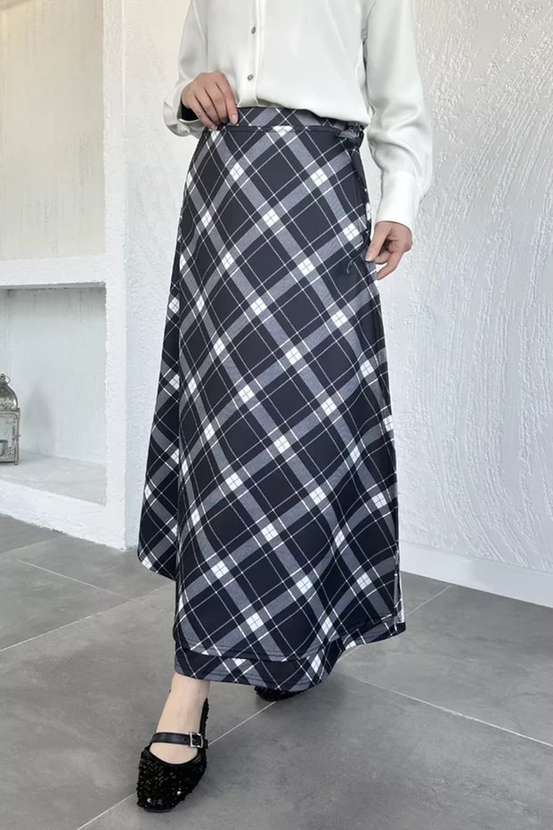Women's Plaid Tie-Waist Hijab Skirt