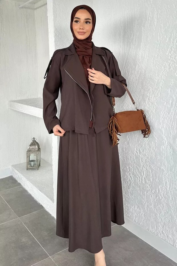 Gülseli Elastic Waist Skirt Jacket Hijab Double Set