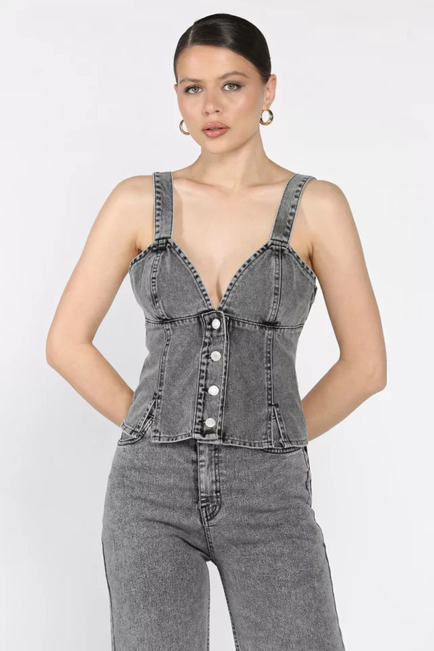 Jean Denim Bustier with Corset on the Back