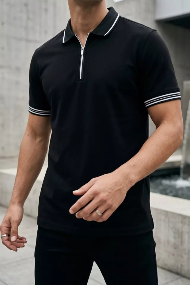 Front Zip Polo Neck T-Shirt