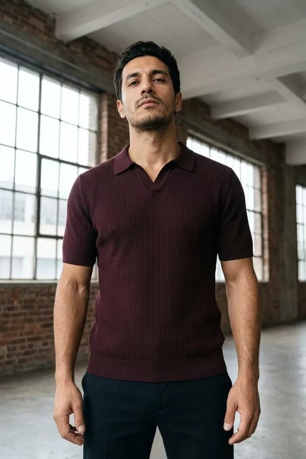 Men's Polo Collar Patterned Knitwear T-Shirt