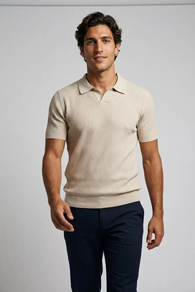 Polo Collar Patterned Men's Knitwear T-Shirt