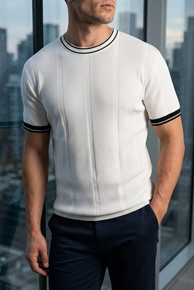 Men's Crew Neck Patterned Knitwear T-Shirt
