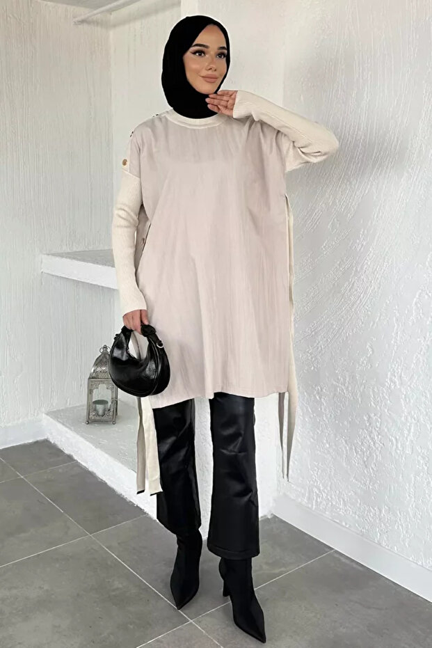 Gülseli Side Buttoned Hijab Tunic