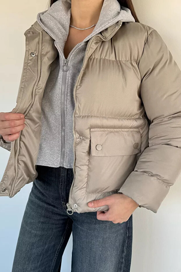 Women's Garnished Hooded Double Pocket Coat