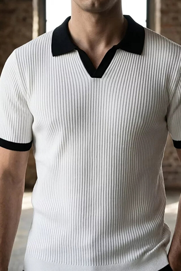 Men's Polo Collar Patterned Knitwear T-Shirt
