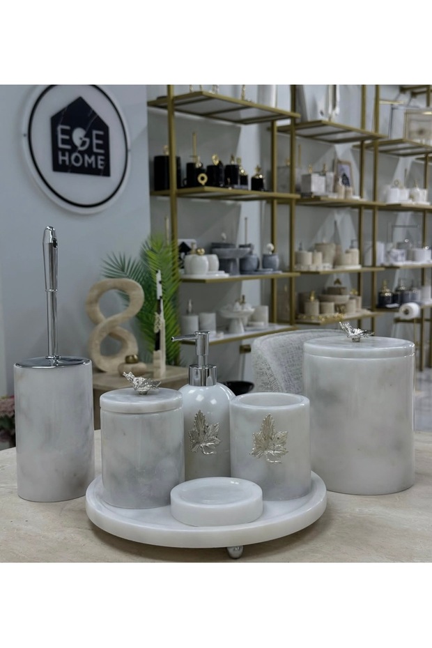 Decorative Natural White Marble 7 Piece Silver Chinese Bathroom Set