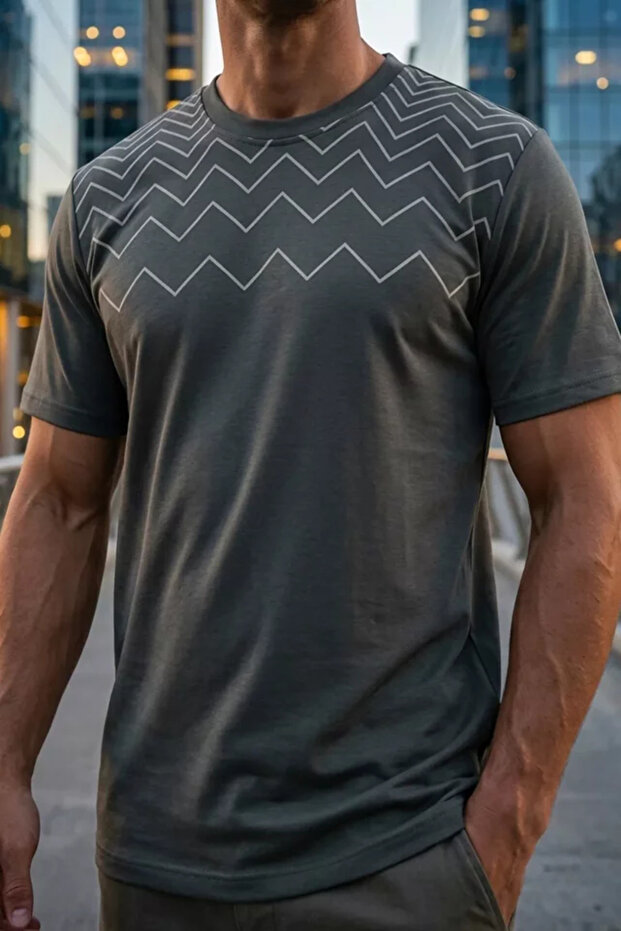 Men's Zigzag Patterned Crew Neck T-Shirt