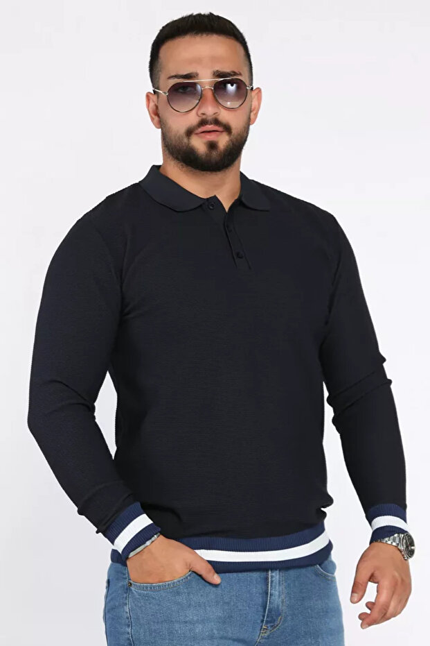 Polo Neck Buttoned Men's Knitwear Sweater