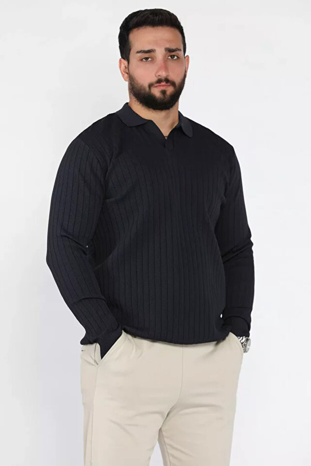 Men's Polo Neck Patterned Knitwear Sweater