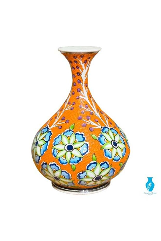 Handmade Turkish Ceramic Vase, Decorative Art Piece, 20 cm