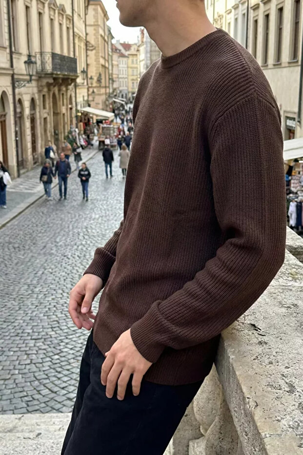 Crew Neck Striped Patterned Men's Knitwear Sweater