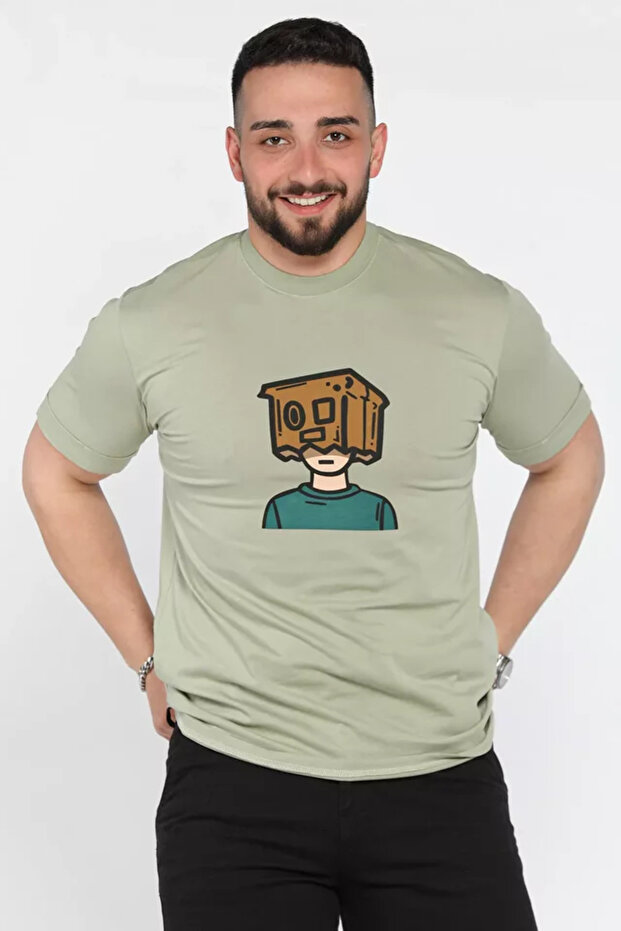 Crew Neck Sleeve Folded Printed Men's T-Shirt