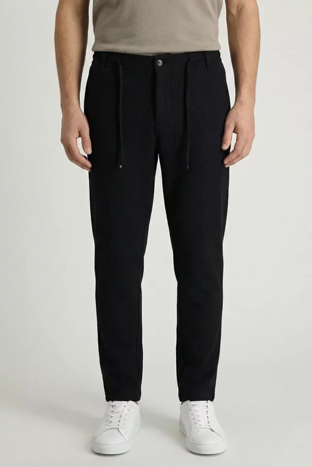 Men's Velvet Trousers with Elastic Waist and Self-Line Pattern