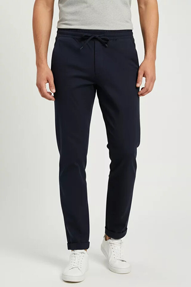 Men's Elastic Waist Lace-Up Houndstooth Fabric Trousers