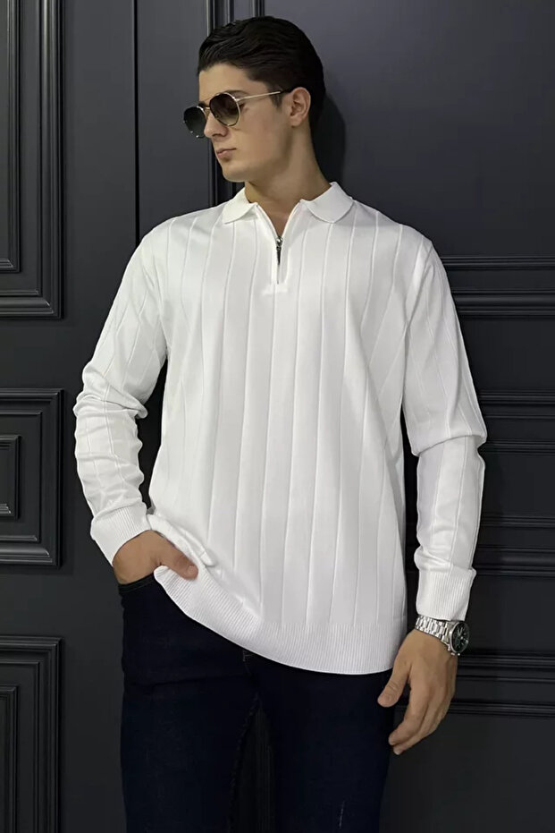 Polo Neck Half Zip Men's Knitwear Sweater