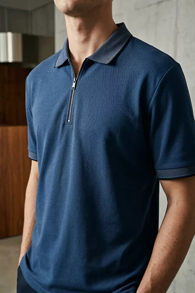 Men's Half Zip Polo Neck T-Shirt