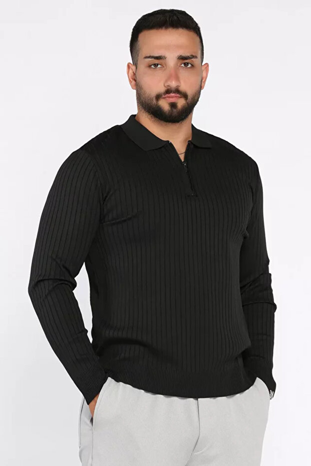 Men's Polo Neck Half Zip Knit Sweater