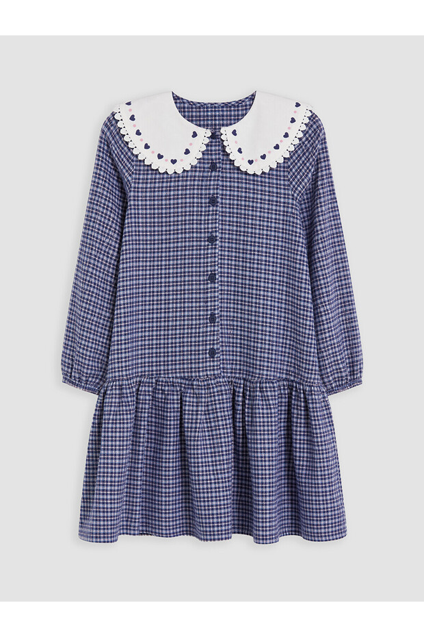 Navy Blue Baby Collar Plaid Girl's Dress