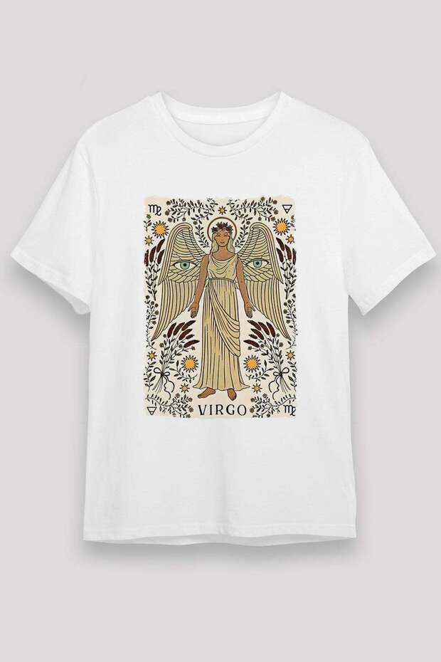 Virgo Virgo Zodiac Sign Angel Illustration Printed T-Shirt