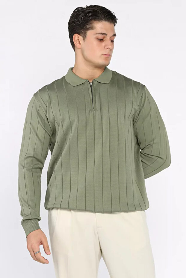 Polo Neck Half Zip Men's Knitwear Sweater