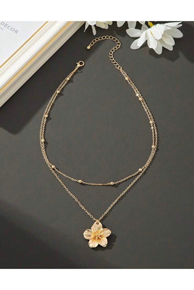 Floral Pattern Double Necklace Set