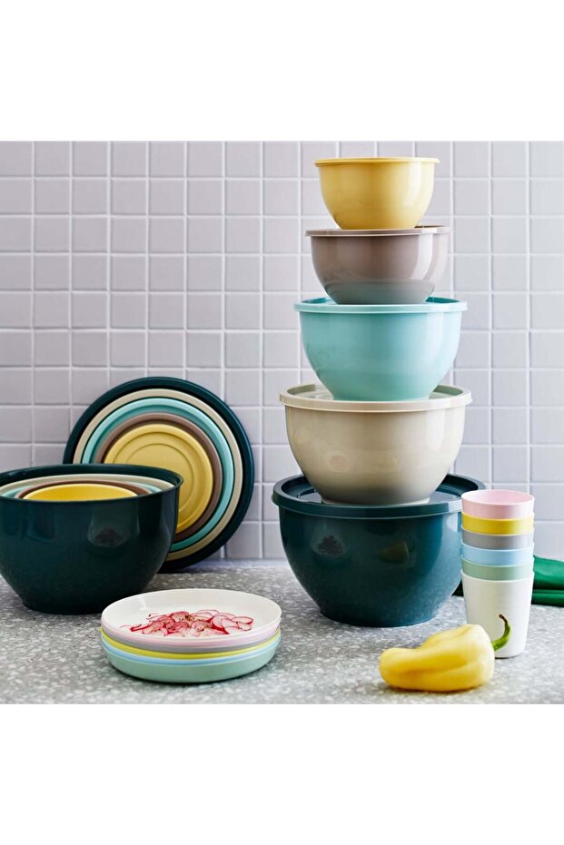 GARNITYREN with lid, set of 5, mixed colours