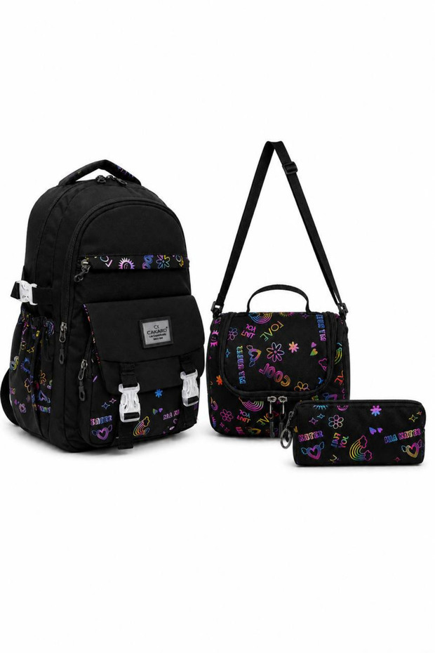 Korean Style Patterned 3-Piece Girls' Primary School Bag Set Backpack Thermal Lunch Bag Pencil Case