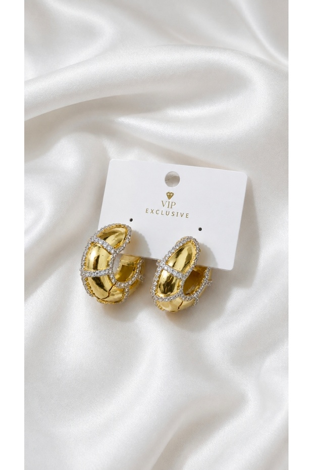 Women's Hoop Earrings with Stone Detail, Water Resistant
