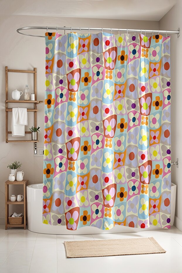 Bathroom Curtain, Simple Retro Flowers Pattern Shower Curtain, Bathtub Curtain 175X200Cm
