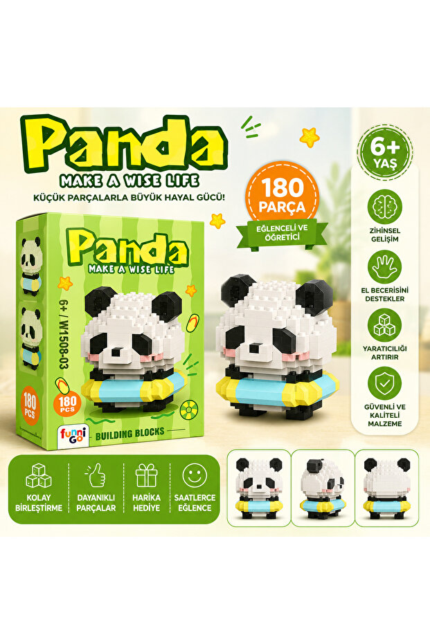 Panda Mini Building Blocks 180 Pieces – Educational DIY Toy for Ages 6+, 3D Block Building Set