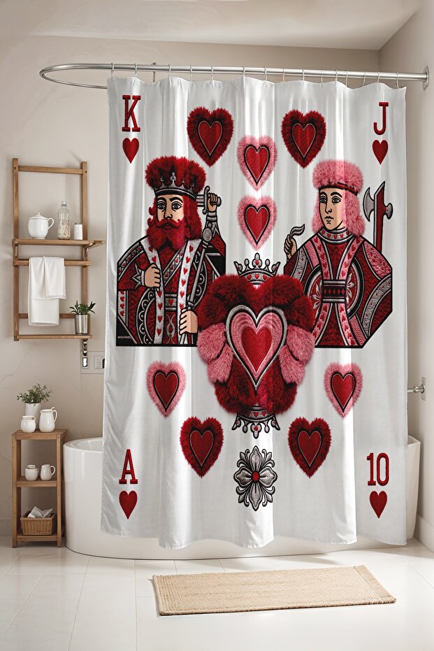 Bathroom Curtain, Playing Cards Nobles Patterned Shower Curtain, Bathtub Curtain 175X200Cm