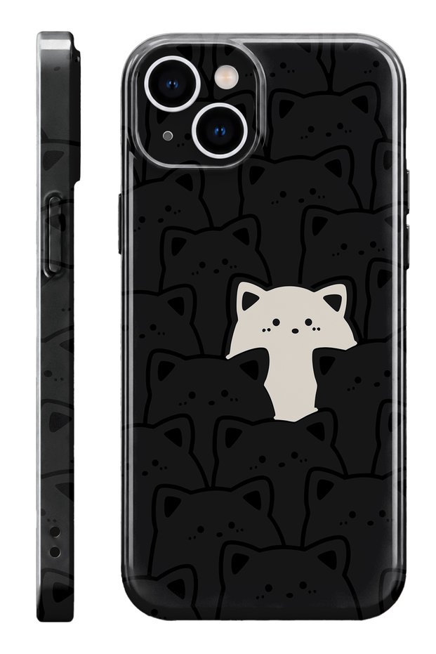 iPhone 14 White Cat Protect Slim Glossy Full Covering Print Phone Case with Camera Protection