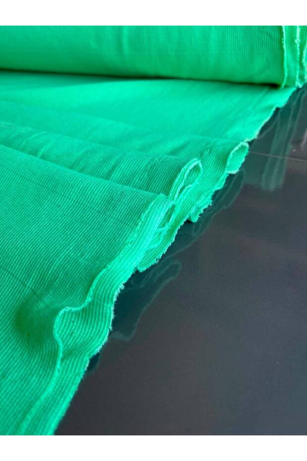 Phosphor Green Ribbed Fabric Cotton by the Meter Double Layer Dress Pajamas Tracksuit Clothing Fabric