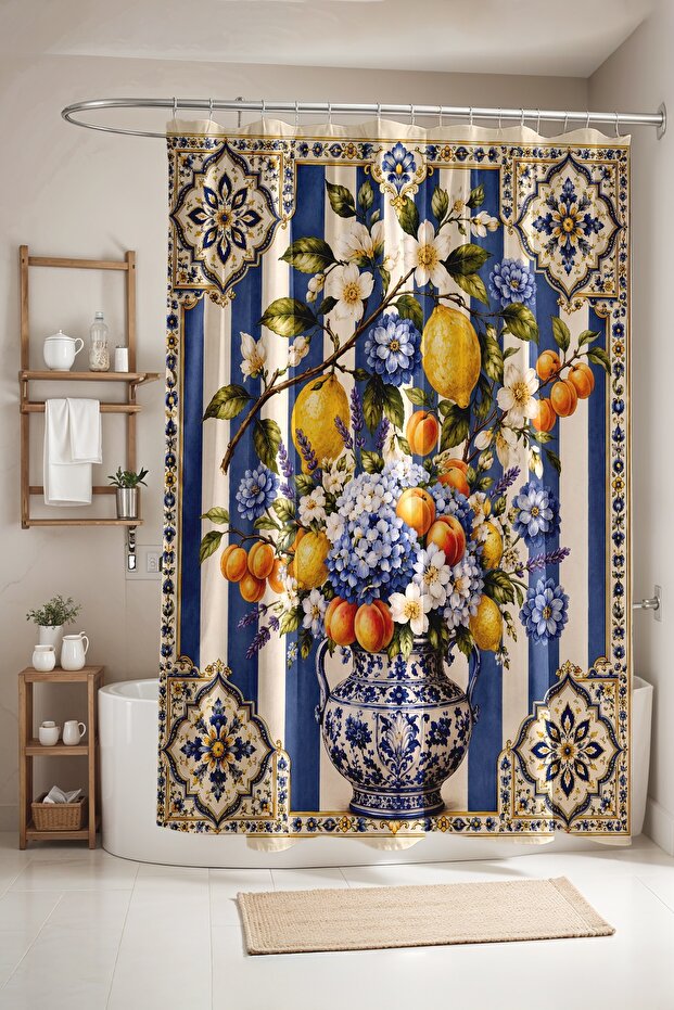 Bathroom Curtain, Lemon Pattern Shower Curtain in China, Bathtub Curtain 175X200Cm